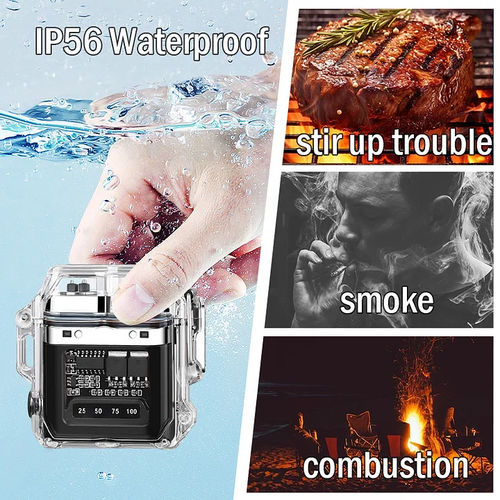 Transparent case waterproof electronic pulse lighter power display outdoor lighting lighterTransparent case waterproof electronic pulse lighter power display outdoor lighting lighter