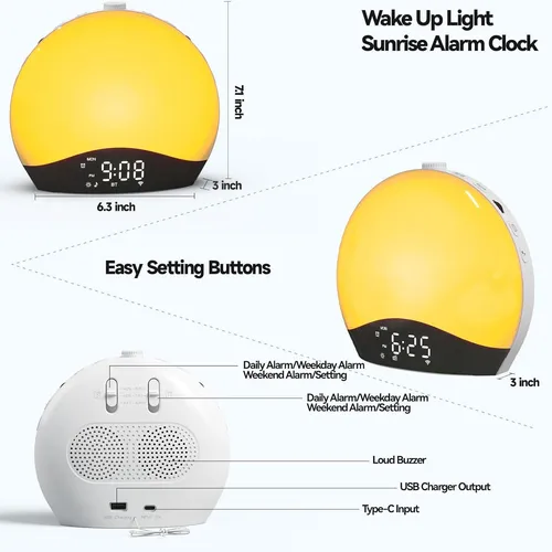 New smart wake-up light with bluetooth colorful bedside lamp simulation sunrise and sunset nature wake-up light music alarm clock
