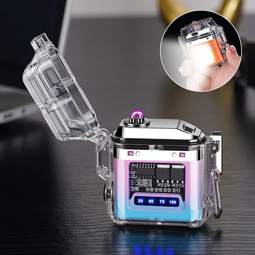 Transparent case waterproof electronic pulse lighter power display outdoor lighting lighterTransparent case waterproof electronic pulse lighter power display outdoor lighting lighter
