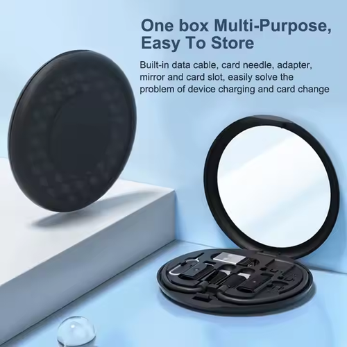 New travel charger kit multi-function charger shell mobile phone holder tray pop-up pin data cable set storage box