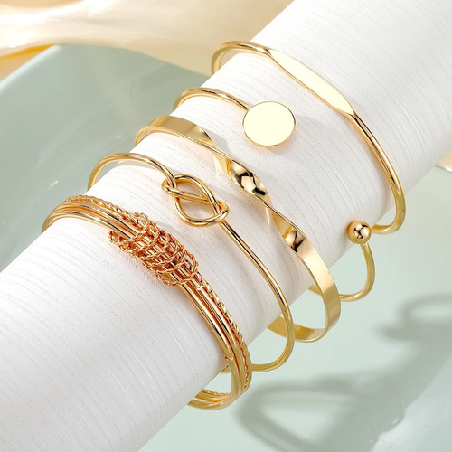 Punk Bracelet Set Women Gold Beads Cuban Chain Irregular Bracelet Layered Jewelry Bracelet Set