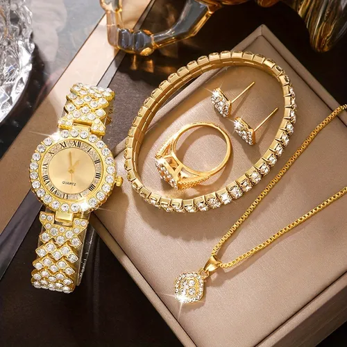 New fashion ladies watch set - advanced personalized diamond-set small square watch + rhinestone jewelry