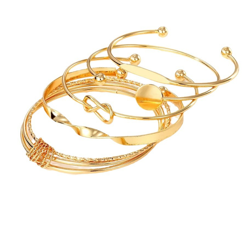 Punk Bracelet Set Women Gold Beads Cuban Chain Irregular Bracelet Layered Jewelry Bracelet Set