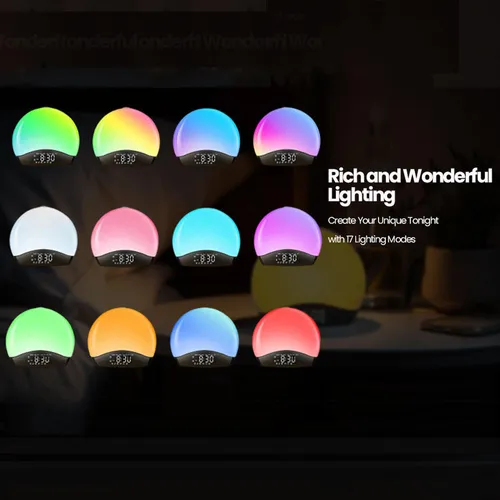 New smart wake-up light with bluetooth colorful bedside lamp simulation sunrise and sunset nature wake-up light music alarm clock