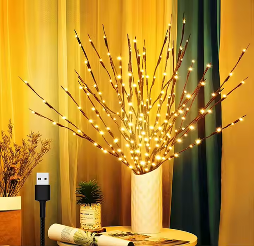 30'' DIY Willow Twig Artificial Tree With 60 Led Lights Warm White Usb Led Branch Light for Vase Room Christmas Decoration