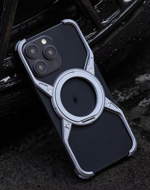 Rotating magnetic bracket suitable for Apple 16promax mobile phone case heat dissipation hollow aluminum alloy iphone15 borderless