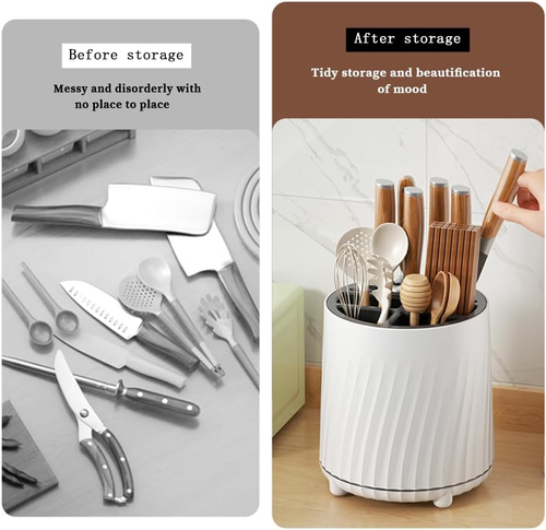 Home kitchen storage rack rotating knife rack with spoon fork chopstick cage integrated storage