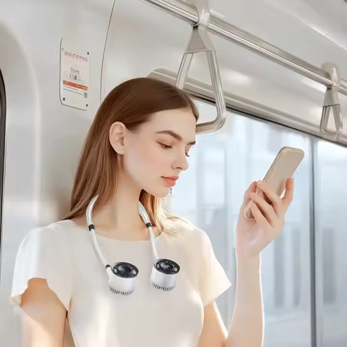 Neck fan portable rechargeable lazy bladeless turbine cooling outdoor continuous high speed portable digital display fan