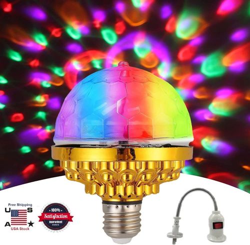 🔥HOT SALE🔥 COD！Colorful Rotating Magic Ball Disco Ball Light Bulb with Sockets, Plug in RGB LED Stage Light for Home Room Dance Parties