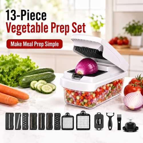15-in-1 Vegetable Chopper — Food Cutter with 8 Blades and Container for Kitchen Use.