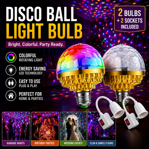 🔥HOT SALE🔥 COD！Colorful Rotating Magic Ball Disco Ball Light Bulb with Sockets, Plug in RGB LED Stage Light for Home Room Dance Parties