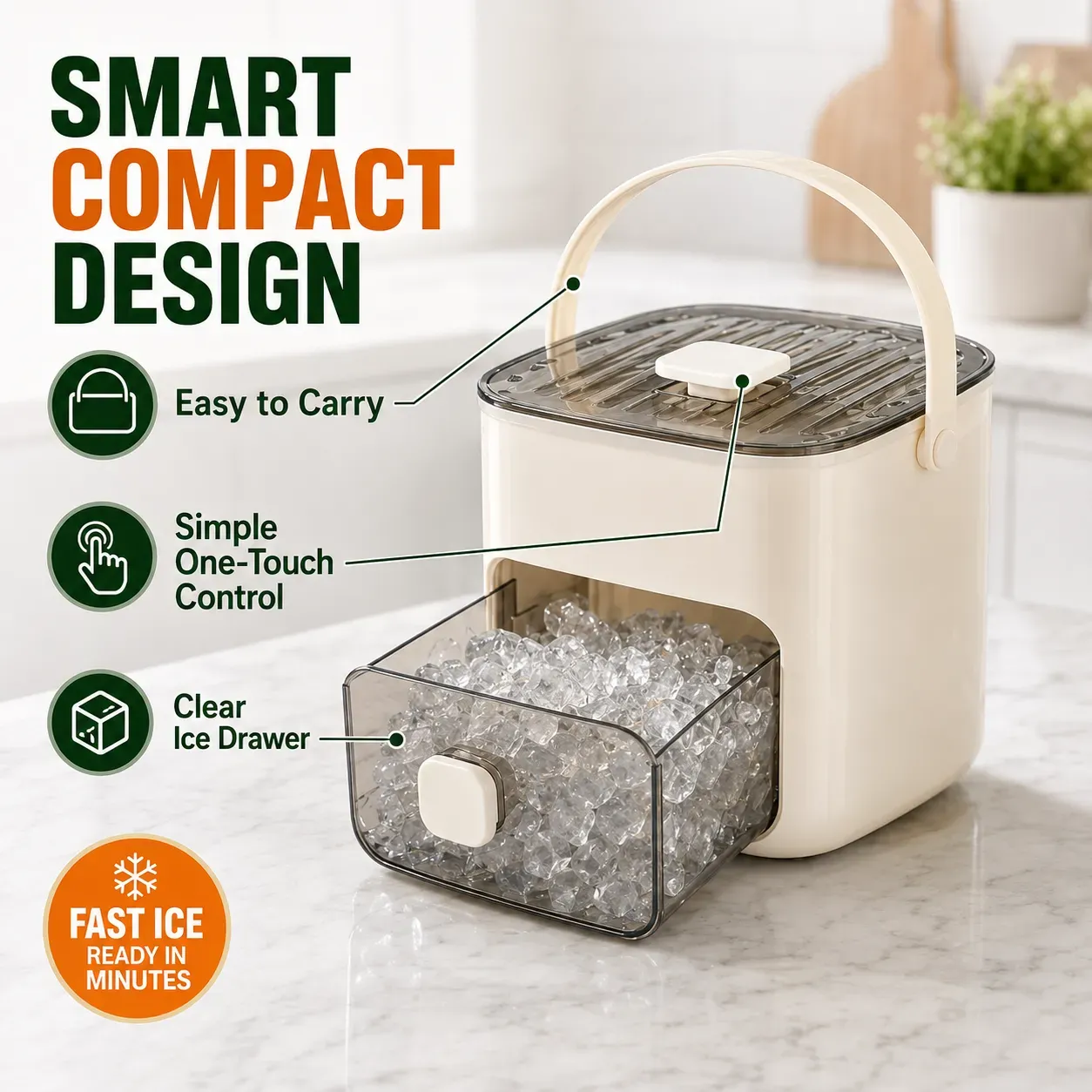 🚚 Fast Delivery Kenya 💵 COD Available Portable！Portable Countertop Ice Maker Machine Fast Ice for Drinks at Home Office and Travel