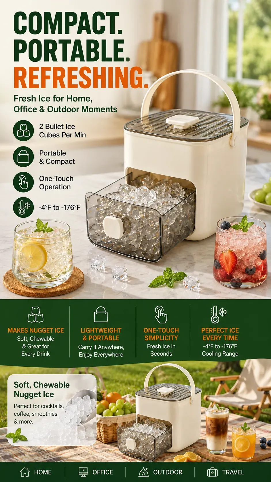 🚚 Fast Delivery Kenya 💵 COD Available Portable！Portable Countertop Ice Maker Machine Fast Ice for Drinks at Home Office and Travel