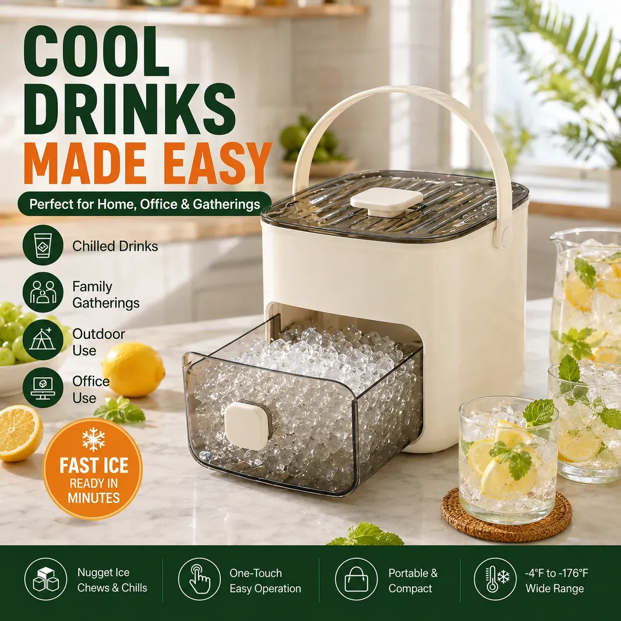 🚚 Fast Delivery Kenya 💵 COD Available Portable！Portable Countertop Ice Maker Machine Fast Ice for Drinks at Home Office and Travel