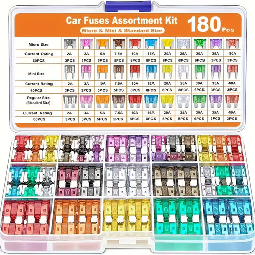 180pcs Car Fuse Kit, Includes 60 Mini Blade Fuses