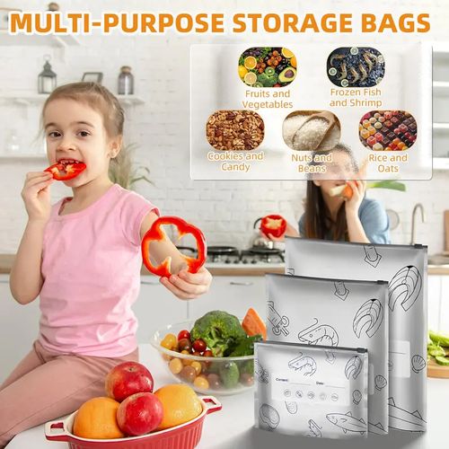 30pcs Reusable Aluminum Foil Sealable Storage Bags, 2025 New Resealable Vacuum Zipper Pouches for Food, Stand Up Foil Sealable Bags with Label and Zip Lock for Vegetable Fruit Meat