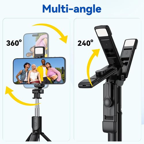 📸 1.7M Selfie Stick Tripod with Bluetooth Remote & LED Fill Light,Taking photos with one hand is effortless