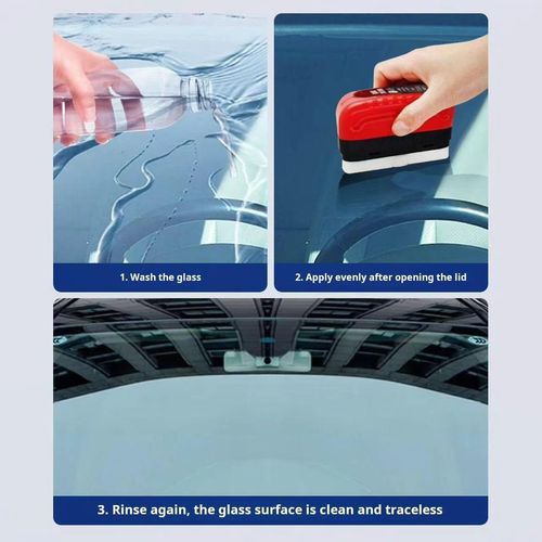 🔥Car Glass Oil Film Cleaner Brush, Windshield Oil Film Remover, Multifunctional Car Glass Cleaning Tool for Windshield, Rearview Mirror and Windows (120ml)