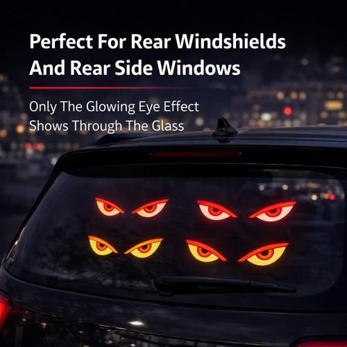 👁️Solar Eyes LED Car Window Light, Wireless No Drill, Solar Powered Demon Eyes Warning Lights for Cars, Windshield Rear Window, Waterproof LED Eyes, Suitable for: Cars, Trucks, Motorcycles
