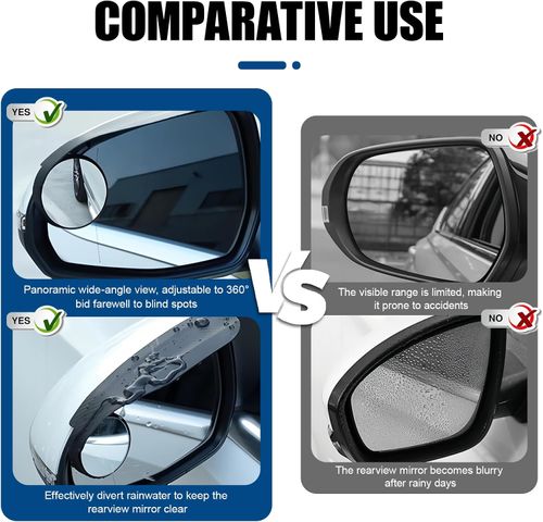 🚗2 PCS Car Rearview Mirror Rain Wyebrow Small Round Mirror, 360° Adjustable Reflector Reversing Blind Spot Mirror Rain Eyebrow, Clear Vision Parts, Universal for Cars