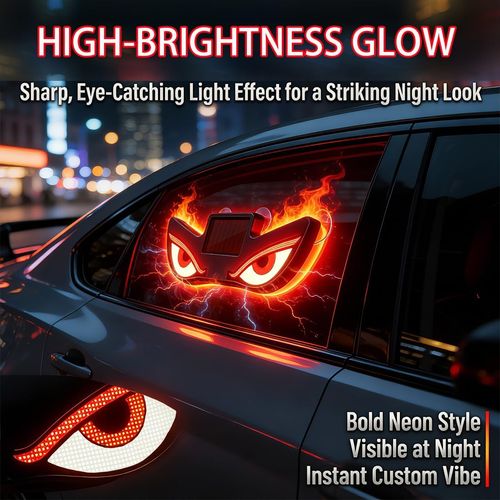 👁️Solar Eyes LED Car Window Light, Wireless No Drill, Solar Powered Demon Eyes Warning Lights for Cars, Windshield Rear Window, Waterproof LED Eyes, Suitable for: Cars, Trucks, Motorcycles