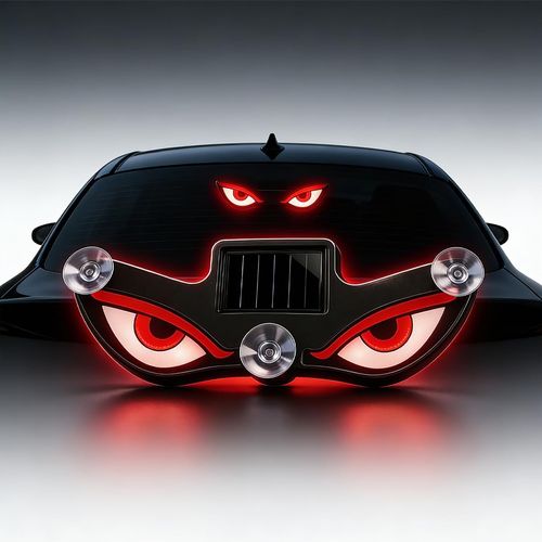👁️Solar Eyes LED Car Window Light, Wireless No Drill, Solar Powered Demon Eyes Warning Lights for Cars, Windshield Rear Window, Waterproof LED Eyes, Suitable for: Cars, Trucks, Motorcycles
