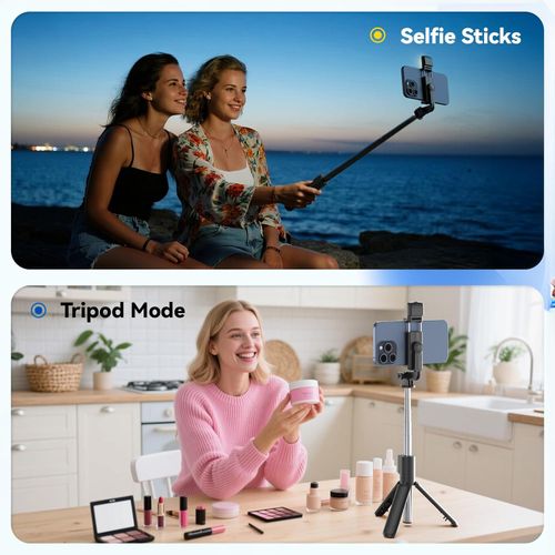📸 1.7M Selfie Stick Tripod with Bluetooth Remote & LED Fill Light,Taking photos with one hand is effortless