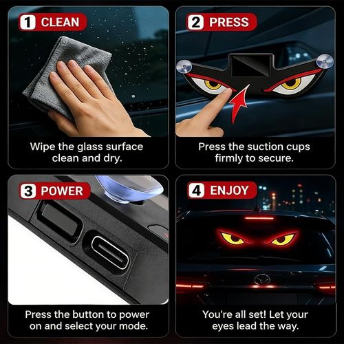 👁️Solar Eyes LED Car Window Light, Wireless No Drill, Solar Powered Demon Eyes Warning Lights for Cars, Windshield Rear Window, Waterproof LED Eyes, Suitable for: Cars, Trucks, Motorcycles