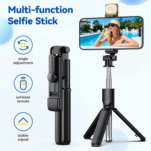 📸 1.7M Selfie Stick Tripod with Bluetooth Remote & LED Fill Light,Taking photos with one hand is effortless