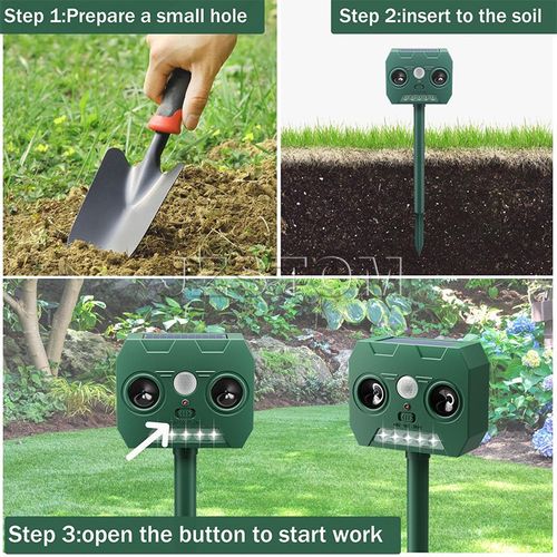 Solar Ultrasonic Animal Repeller🐕 Outdoor Garden Pest Deterrent,No charging required, waterproof