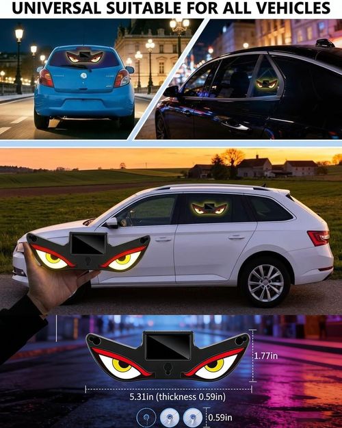👁️Solar Eyes LED Car Window Light, Wireless No Drill, Solar Powered Demon Eyes Warning Lights for Cars, Windshield Rear Window, Waterproof LED Eyes, Suitable for: Cars, Trucks, Motorcycles