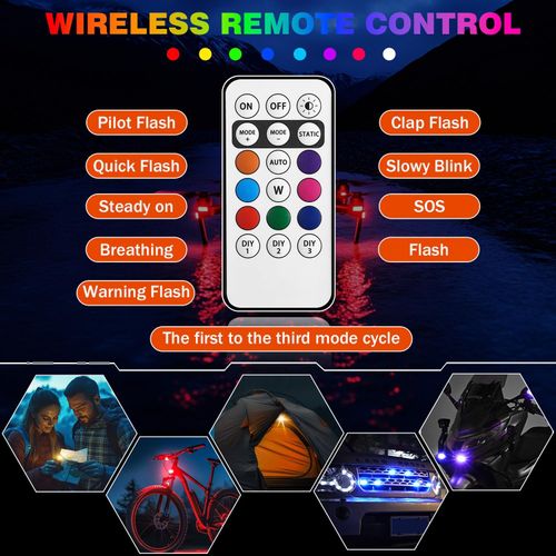 RGB Strobe Warning Lights (2-pack with remote control)🚨Suitable for cars, motorcycles, and bicycles.