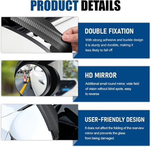🚗2 PCS Car Rearview Mirror Rain Wyebrow Small Round Mirror, 360° Adjustable Reflector Reversing Blind Spot Mirror Rain Eyebrow, Clear Vision Parts, Universal for Cars