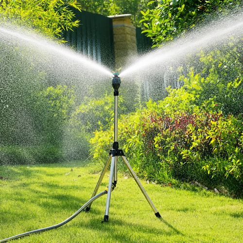 Stainless steel rotating irrigation tripod with telescopic support sprinkler head, suitable for watering gardens and vegetable gardens and cooling the weather.