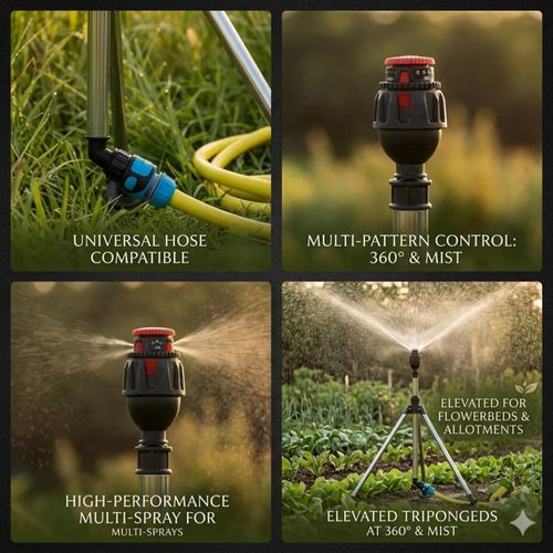 Stainless steel rotating irrigation tripod with telescopic support sprinkler head, suitable for watering gardens and vegetable gardens and cooling the weather.