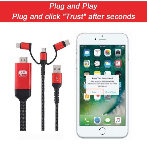 Phone to TV HDMI Cable 1080P 60Hz Universal Screen Mirroring Adapter for iPhone Android Plug and Play HDTV Display Cable