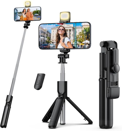 📸 1.7M Selfie Stick Tripod with Bluetooth Remote & LED Fill Light,Taking photos with one hand is effortless