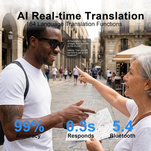 AI Smart Translation Glasses Real-Time Voice Translator Bluetooth Call Smart Sunglasses AI Assistant HD Audio Travel Business Glasses