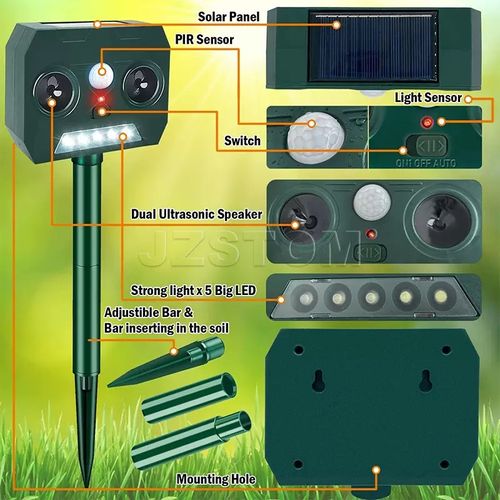 Solar Ultrasonic Animal Repeller🐕 Outdoor Garden Pest Deterrent,No charging required, waterproof