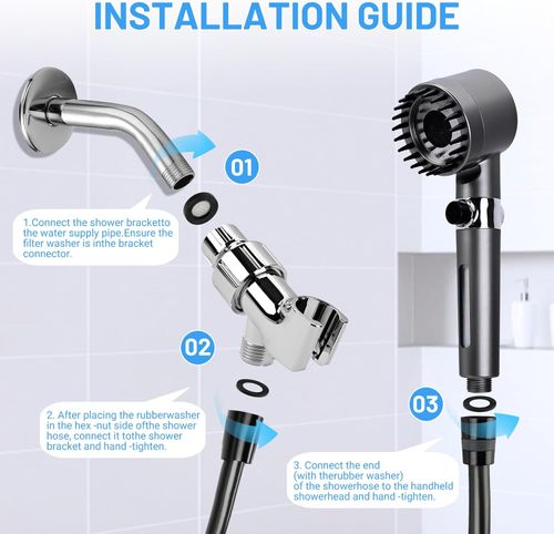 High Pressure Shower Head SUS304 Stainless Steel Handheld Bathroom Shower Set Multi Function Spray Filter Water Saving Shower Kit
