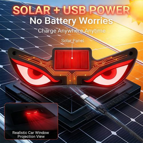 👁️Solar Eyes LED Car Window Light, Wireless No Drill, Solar Powered Demon Eyes Warning Lights for Cars, Windshield Rear Window, Waterproof LED Eyes, Suitable for: Cars, Trucks, Motorcycles