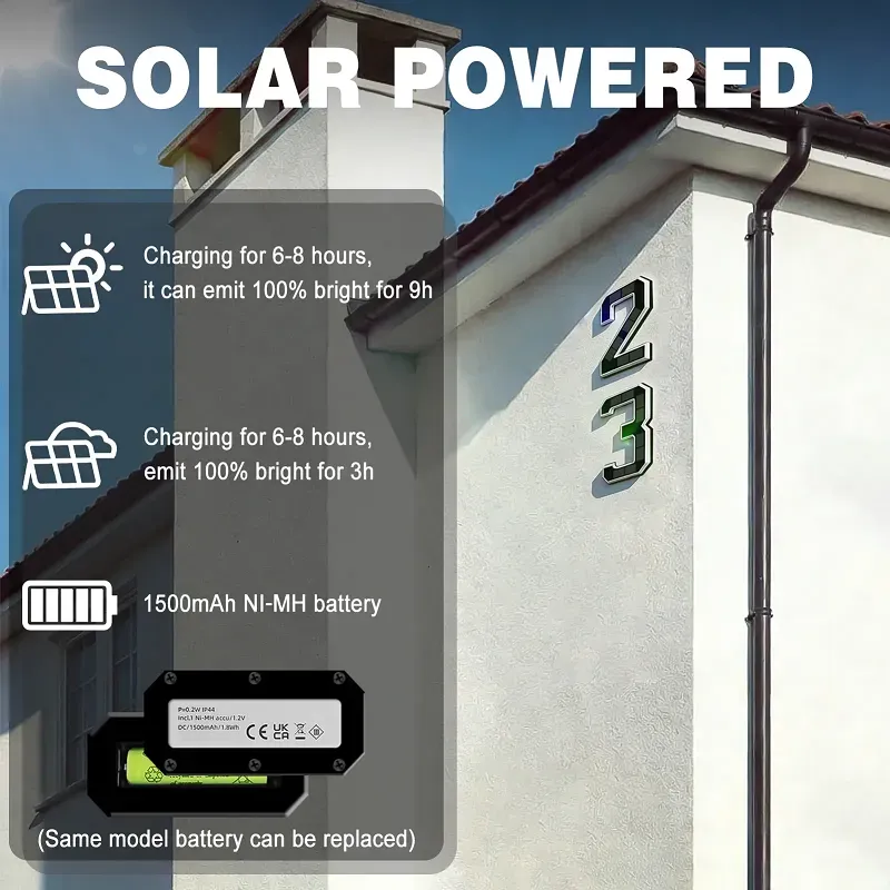 9 Inch Solar Lighted House Numbers for Outside, Light Up Waterproof LED Address Numbers Signs for Houses, Large Personalized Illuminated Exterior Modern House Numbers Light