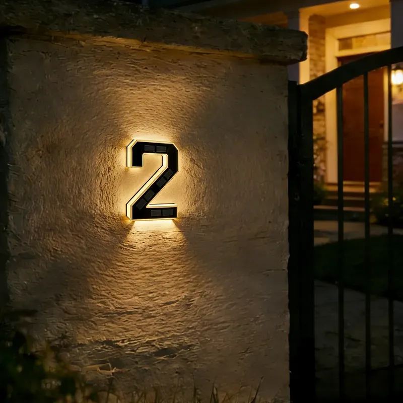 9 Inch Solar Lighted House Numbers for Outside, Light Up Waterproof LED Address Numbers Signs for Houses, Large Personalized Illuminated Exterior Modern House Numbers Light