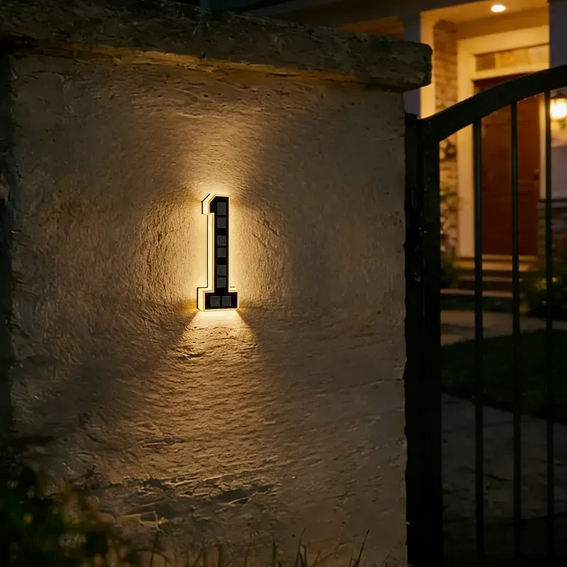 9 Inch Solar Lighted House Numbers for Outside, Light Up Waterproof LED Address Numbers Signs for Houses, Large Personalized Illuminated Exterior Modern House Numbers Light