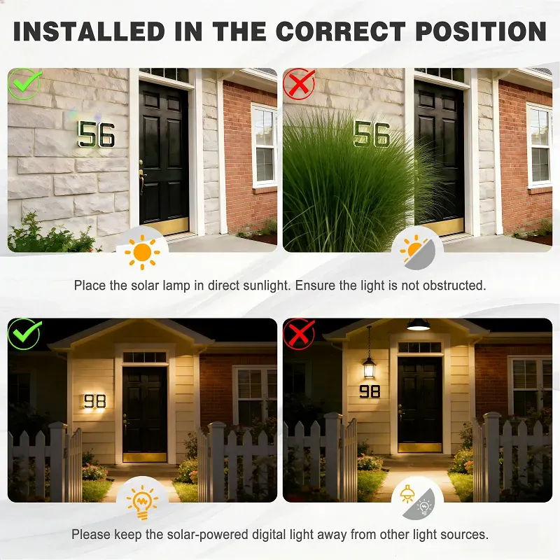 9 Inch Solar Lighted House Numbers for Outside, Light Up Waterproof LED Address Numbers Signs for Houses, Large Personalized Illuminated Exterior Modern House Numbers Light