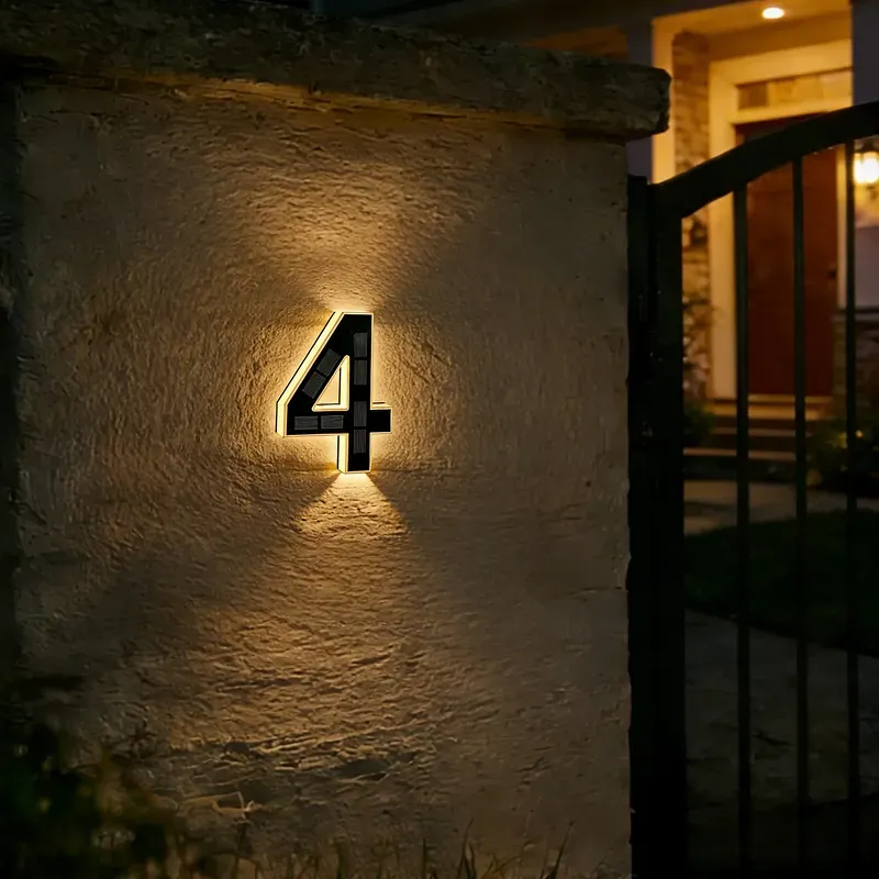 9 Inch Solar Lighted House Numbers for Outside, Light Up Waterproof LED Address Numbers Signs for Houses, Large Personalized Illuminated Exterior Modern House Numbers Light