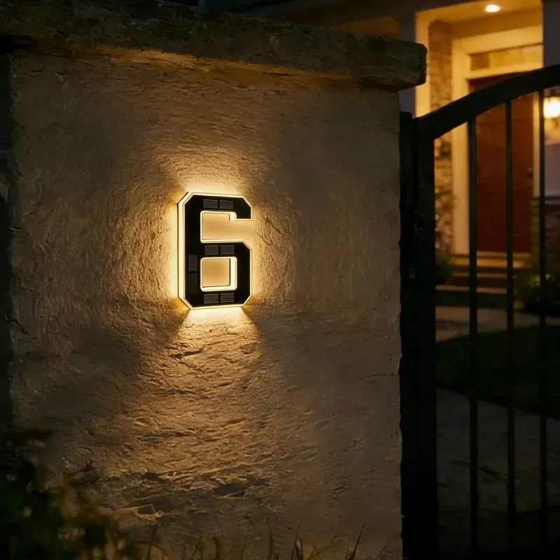 9 Inch Solar Lighted House Numbers for Outside, Light Up Waterproof LED Address Numbers Signs for Houses, Large Personalized Illuminated Exterior Modern House Numbers Light
