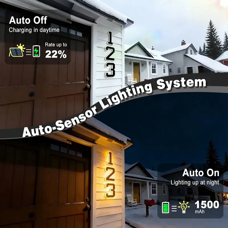 9 Inch Solar Lighted House Numbers for Outside, Light Up Waterproof LED Address Numbers Signs for Houses, Large Personalized Illuminated Exterior Modern House Numbers Light
