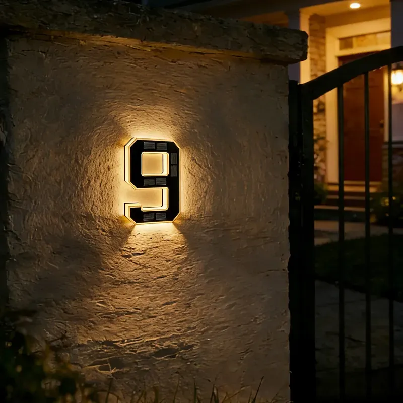 9 Inch Solar Lighted House Numbers for Outside, Light Up Waterproof LED Address Numbers Signs for Houses, Large Personalized Illuminated Exterior Modern House Numbers Light