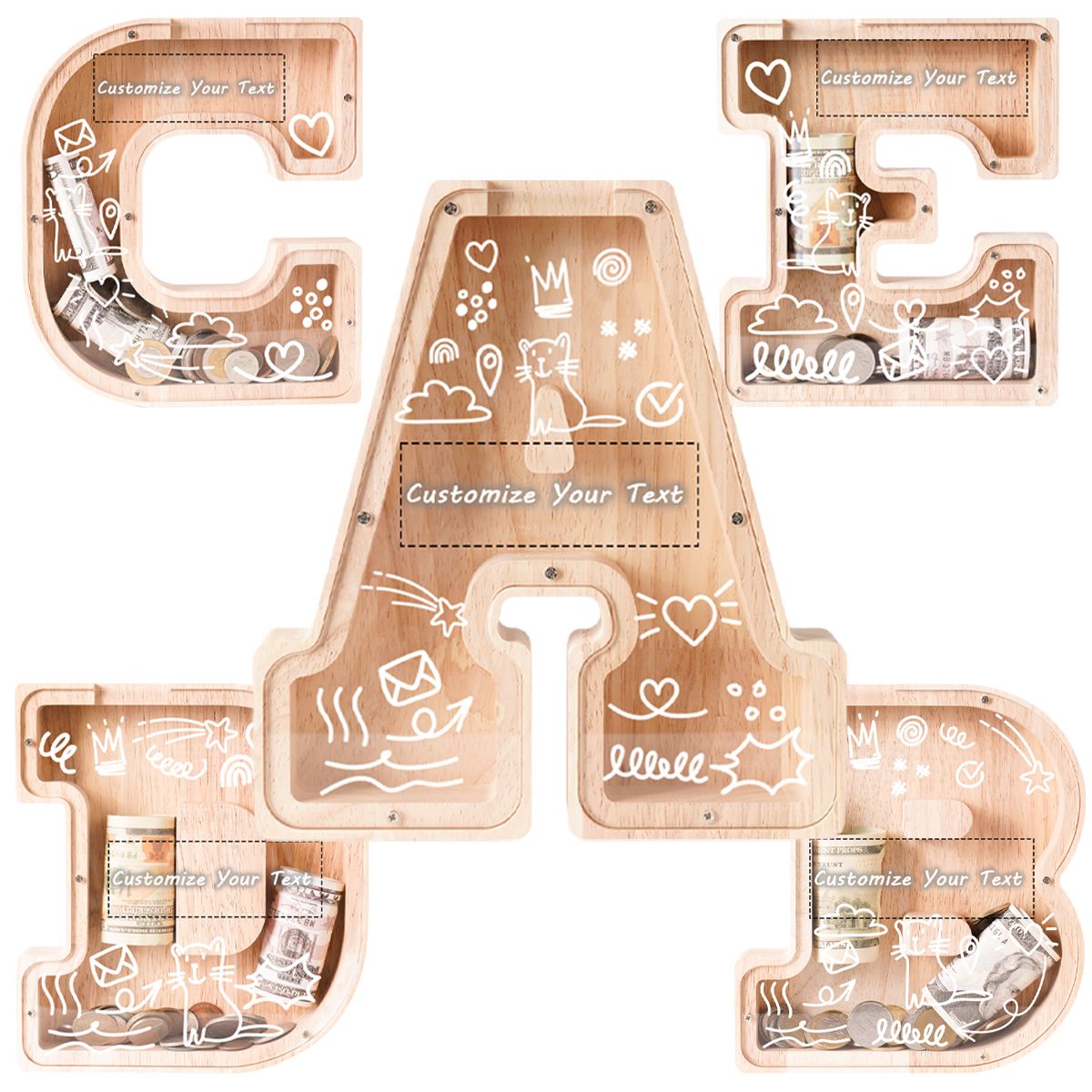 Letter A-Z Shape Wooden Saving Pot, Personalized Texts, Personalized Home Decoration, Whether It A Birthday, Holiday, Anniversary, Or Other Special Occasion, This Is A Perfect Gift